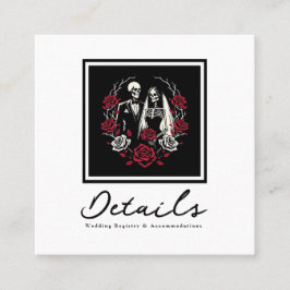 Rote und Schwarz-weiße Rose Skelett Hochzeitsdetai Quadratische Visitenkarte