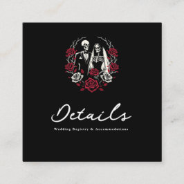 Rote und Schwarz-weiße Rose Skelett Hochzeitsdetai Quadratische Visitenkarte