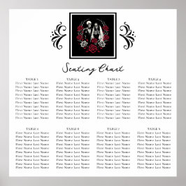 Rote und Schwarz-weiße Rose Skelett Hochzeitssitze Poster