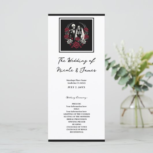 Rote und Schwarz-weiße Rose Skelettmenü für Hochze Programm (Stehend Vorderseite)