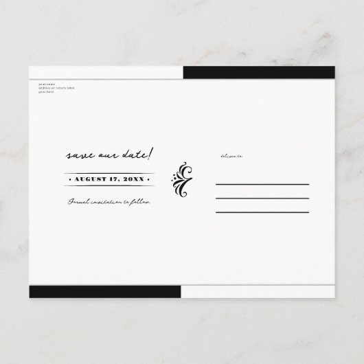 Rote und Schwarz-weiße Rose Skeletton Save the Dat Ankündigungspostkarte (Rückseite)