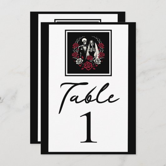 Rote und Schwarz-weiße Rose Skeletton Tischnummer (Vorne/Hinten)