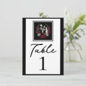 Rote und Schwarz-weiße Rose Skeletton Tischnummer (Stehend Vorderseite)