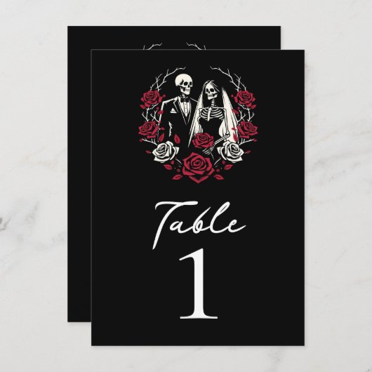 Rote und Schwarz-weiße Rose Skeletton Tischnummer (Vorne/Hinten)