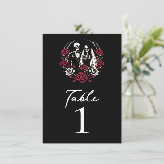 Rote und Schwarz-weiße Rose Skeletton Tischnummer (Stehend Vorderseite)