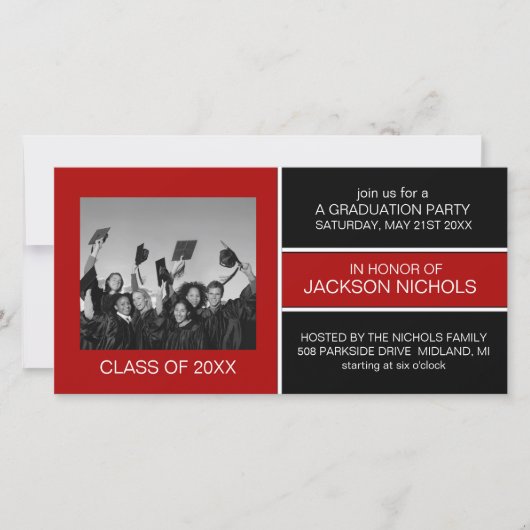 Rote und schwarze Abschluss Foto Cards (Vorderseite)