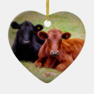 Rote und schwarze Angus-Anteil-Liebe und Keramikornament