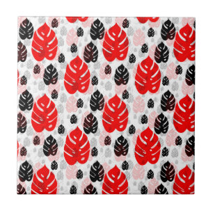 Rote und schwarze Blatt-Abstrakt-Formen Fliese