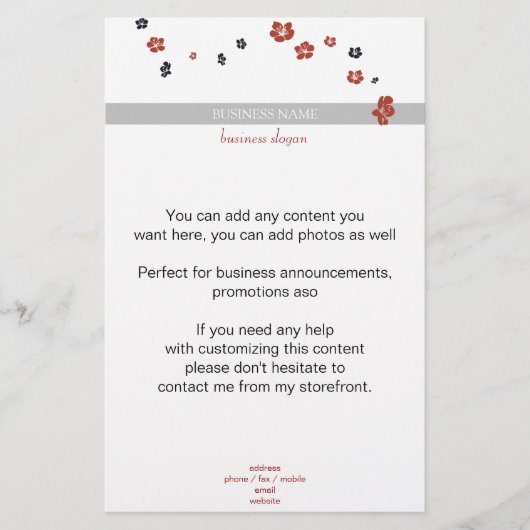 Rote und schwarze Blume auf Weiß Elegant Flyer (Vorne)