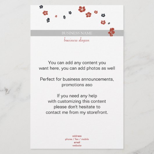 Rote und schwarze Blume auf Weiß Elegant Flyer (Hinten)