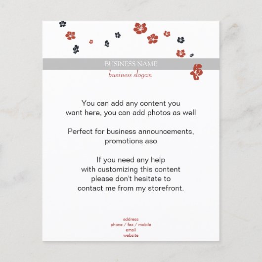 Rote und schwarze Blume auf Weiß Elegant Flyer (Hinten)