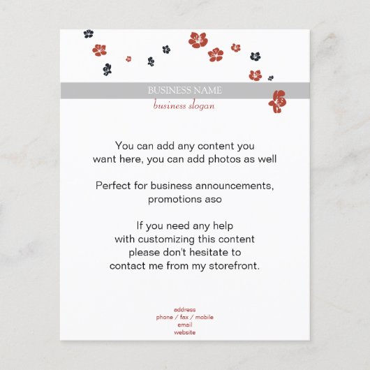 Rote und schwarze Blume auf Weiß Elegant Flyer (Vorne)