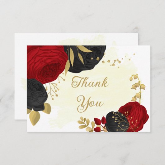 Rote und schwarze Blume Botanikhochzeit Dank Dankeskarte (Vorne/Hinten)