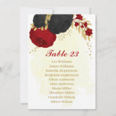 Rote und schwarze Blume, goldene Sitzkarte Einladung (Vorderseite)