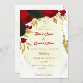 Rote und schwarze Blume Goldhochzeit Einladung (Vorne/Hinten)