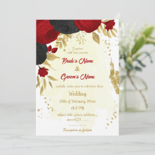 Rote und schwarze Blume Goldhochzeit Einladung