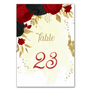Rote und schwarze Blume Goldhochzeit Tischnummer