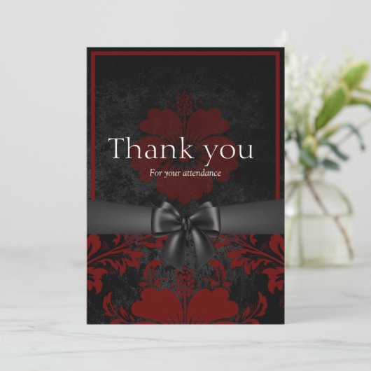 Rote und schwarze Blumen Hochzeit danke Ihnen Kart (Stehend Vorderseite)