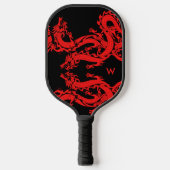 Rote und schwarze chinesische Drachen Monogramm hi Pickleball Schläger (Vorderseite)