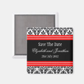 Rote und schwarze Damasken Hochzeit Save the Date Magnet (Vorderseite/Rückseite)