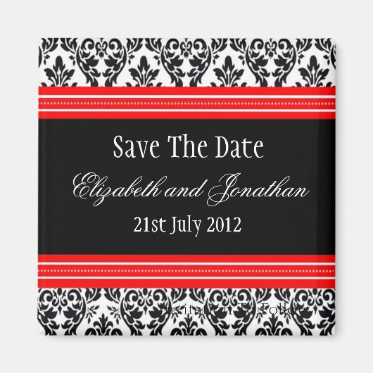 Rote und schwarze Damasken Hochzeit Save the Date Magnet (Vorne)