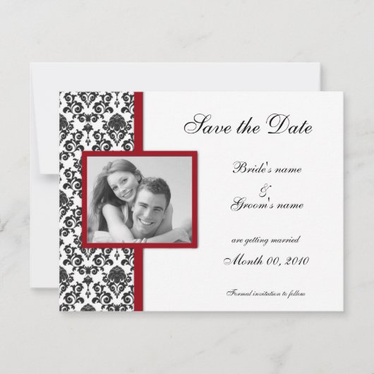 Rote und schwarze Damaskus Save the Date Foto Card (Vorderseite)