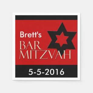 Rote und schwarze Designer-Bar Mitzvah Servietten
