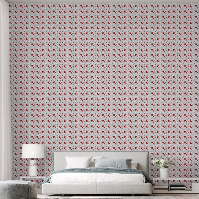 Rote und schwarze Doodle-Herzen Liebe  Tapete (Schlafzimmer)