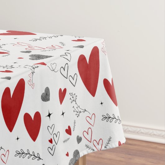Rote und schwarze Doodle-Herzen Liebe  Tischdecke (Beispiel)