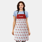 Rote und schwarze Doodle-Herzen Retro benutzerdefi Schürze (Getragen)