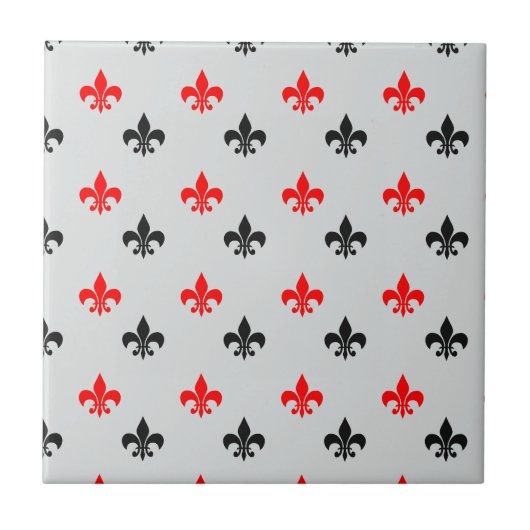 Rote und schwarze Fleur de Lis Fliese (Vorderseite)