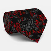 Rote und schwarze Floral Damask Gotische Hochzeit Krawatte (Gerollt)