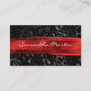 Rote und schwarze Folie Leopard Pinselstrich Visitenkarte