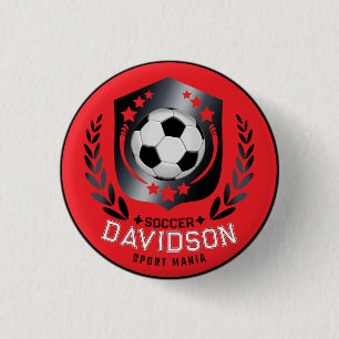 Rote und schwarze Fußball für sportliche Männer un Button