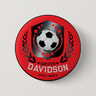 Rote und schwarze Fußball für sportliche Männer un Button