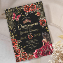 Rote und schwarze goldene Tiara-Rosen Quinceañera