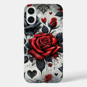 ROTE UND SCHWARZE GOTHISCHE VALENTINE-ROSE iPhone 16 PLUS HÜLLE