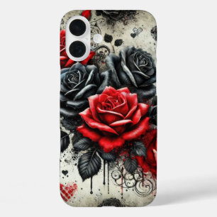 ROTE UND SCHWARZE GOTHISCHE VALENTINE-ROSE iPhone 16 PLUS HÜLLE