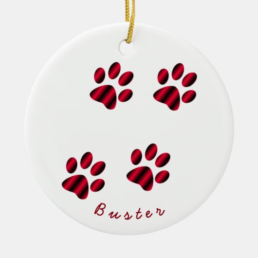 Rote und schwarze Gradient Paw Prints Keramikornament (Vorne)