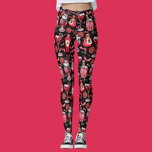 Rote und schwarze Halloween-Cocktails und -Tränke Leggings