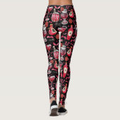 Rote und schwarze Halloween-Cocktails und -Tränke Leggings (Rückseite)