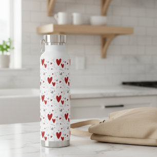 Rote und schwarze handgezeichnete Doodle-Herzen Trinkflasche