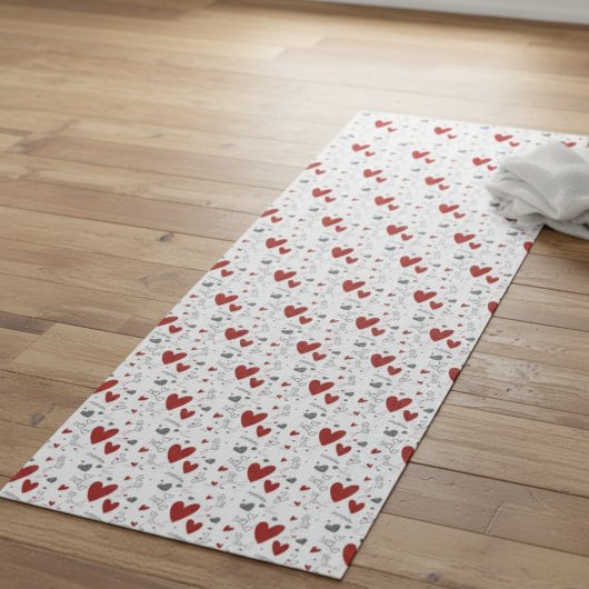 Rote und schwarze handgezeichnete Doodle-Herzen Yogamatte