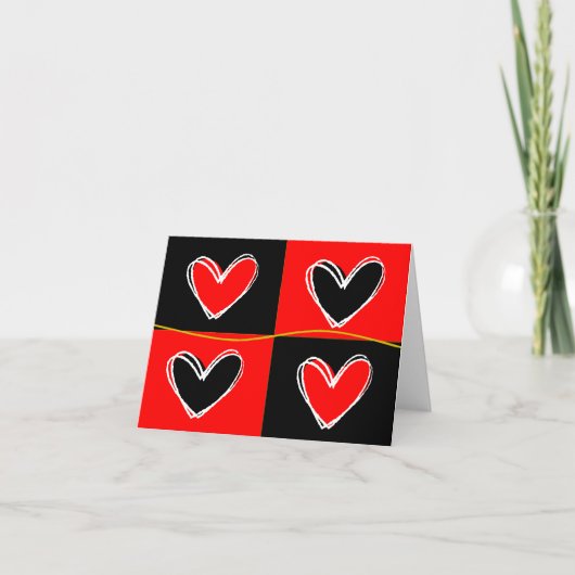 Rote und schwarze Herzen Feiertagskarte (Vorderseite)