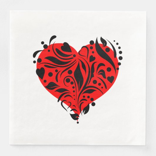 Rote und schwarze Herzen Serviette (Vorderseite)