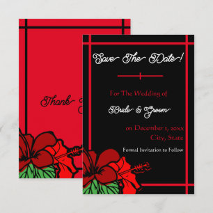 Rote und schwarze Hibisken Save the Date flache Ka