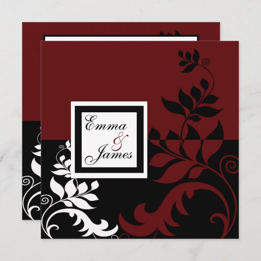 Rote und Schwarze Hochzeit Einladung (Vorne/Hinten)