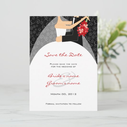 Rote und schwarze Hochzeit Speichern Sie die Datum Save The Date (Stehend Vorderseite)