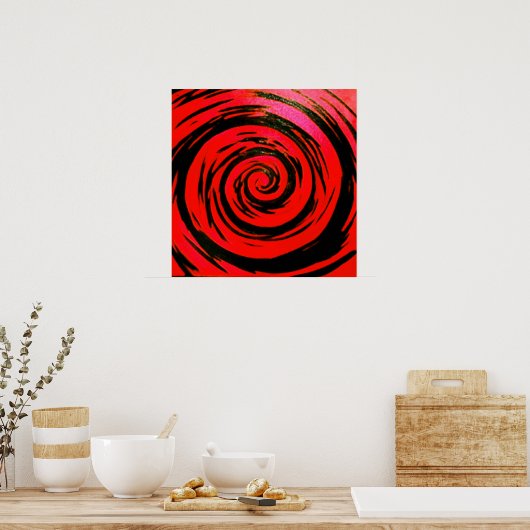 Rote und schwarze Hypnotik Swirl Kunst Poster (Küche)