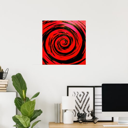 Rote und schwarze Hypnotik Swirl Kunst Poster (Heimbüro)